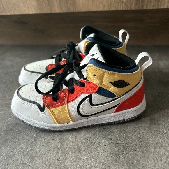 Jordan 1 Mid SE White Picante Red French Blue Black Toddler Sneakers - Picture 4 of 7